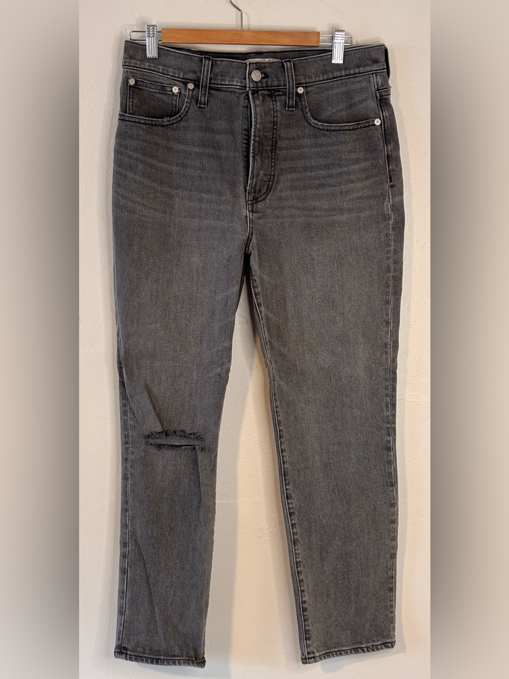 Madewell Charcoal Black Perfect Vintage Denim Cotton High Rise Distressed Sz. 29